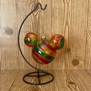 EUC Disney Parks Red Yellow green Stained Glass Holiday Mickey Icon Ornament